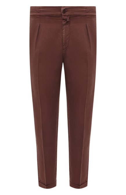 Мужские брюки KITON коричневого цвета, арт. UFP1LACJ0776A | Фото 1 (Длина (брюки, джинсы): Стандартные; Материал внешний: Лиоцелл, Растительное волокно; Силуэт М (брюки): Чиносы; Стили: Кэжуэл; Случай: Повседневный)