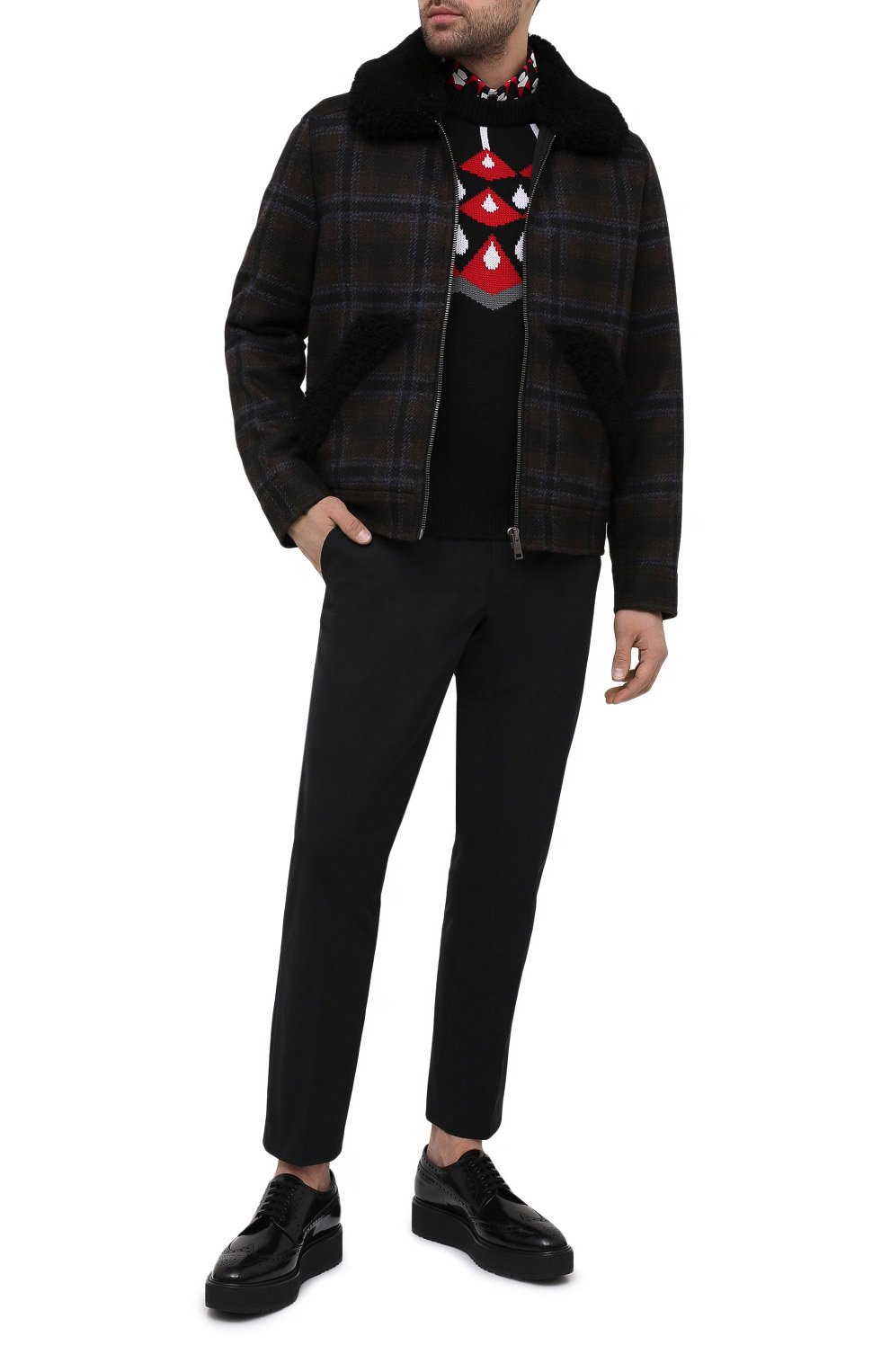 Мужские кожаные дерби PRADA черного цвета, арт. 2EG015-P39-F0002-X020 | Фото 2 (Мужское Кросс-КТ: Броги-обувь; Стили: Классический)