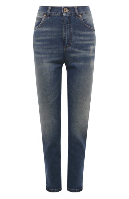 Женские джинсы BALMAIN синего цвета, арт. BF1MG006/DD64 | Фото 1 (Длина (брюки, джинсы): Стандартные; Материал внешний: Хлопок; Материал сплава: Проставлено; Драгоценные камни: Проставлено)