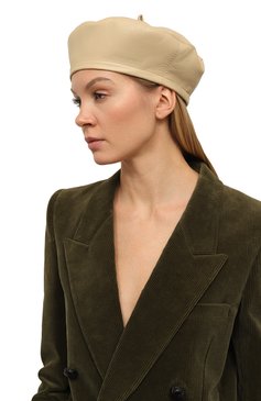 Женский кожаный берет COCOSHNICK HEADDRESS бежевого цвета, арт. beretbeige | Фото 2 (Материал: Натуральная кожа)