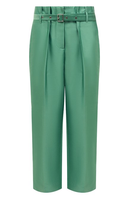 Женские брюки из хлопка и шелка GIORGIO ARMANI зеленого цвета, арт. WAP05W/WA110 | Фото 1 (Материал внешний: Шелк, Хлопок; Длина (брюки, джинсы): Стандартные)