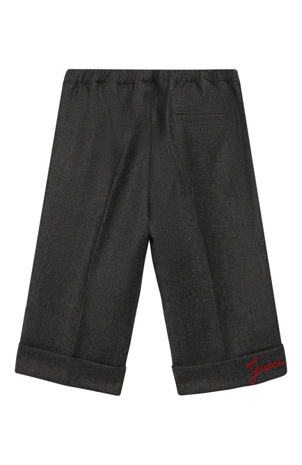 Детские брюки из смеси шерсти и кашемира GUCCI серого цвета, арт. 512215/XBE30 | Фото 2 (Статус проверки: Проверена категория; Кросс-КТ НВ: Брюки)
