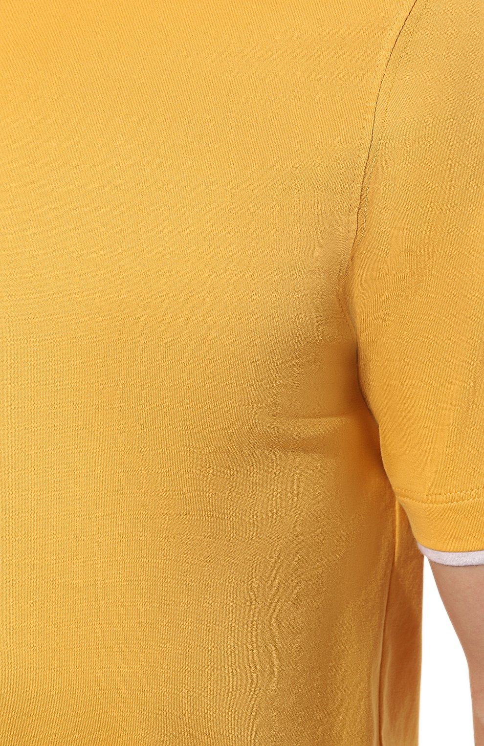 Мужская хлопковая футболка BRUNELLO CUCINELLI желтого цвета, арт. M0T617427 | Фото 5 (Принт: Без принта; Рукава: Короткие; Длина (для топов): Стандартные; Материал сплава: Проставлено; Материал внешний: Хлопок; Драгоценные камни: Проставлено; Размерность: Маломерит; Стили: Кэжуэл)