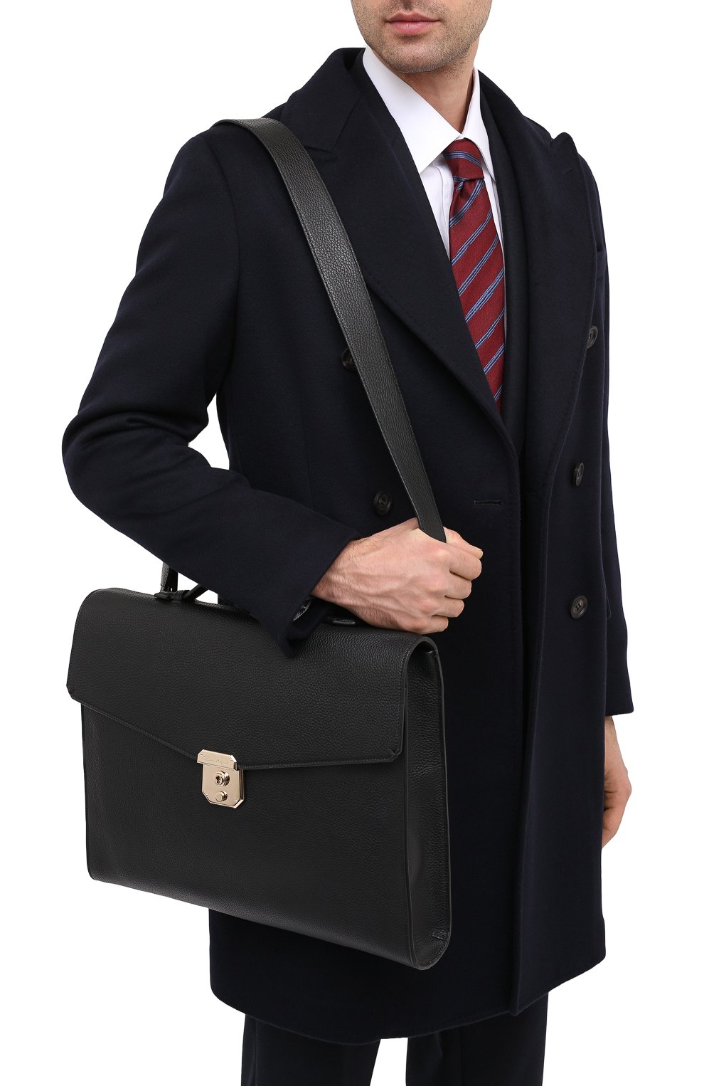 Мужской кожаный портфель SANTONI черного цвета, арт. UFBBA1992F0-HMA1N01 | Фото 5 (Материал: Натуральная кожа; Ремень/цепочка: На ремешке; Размер: large)
