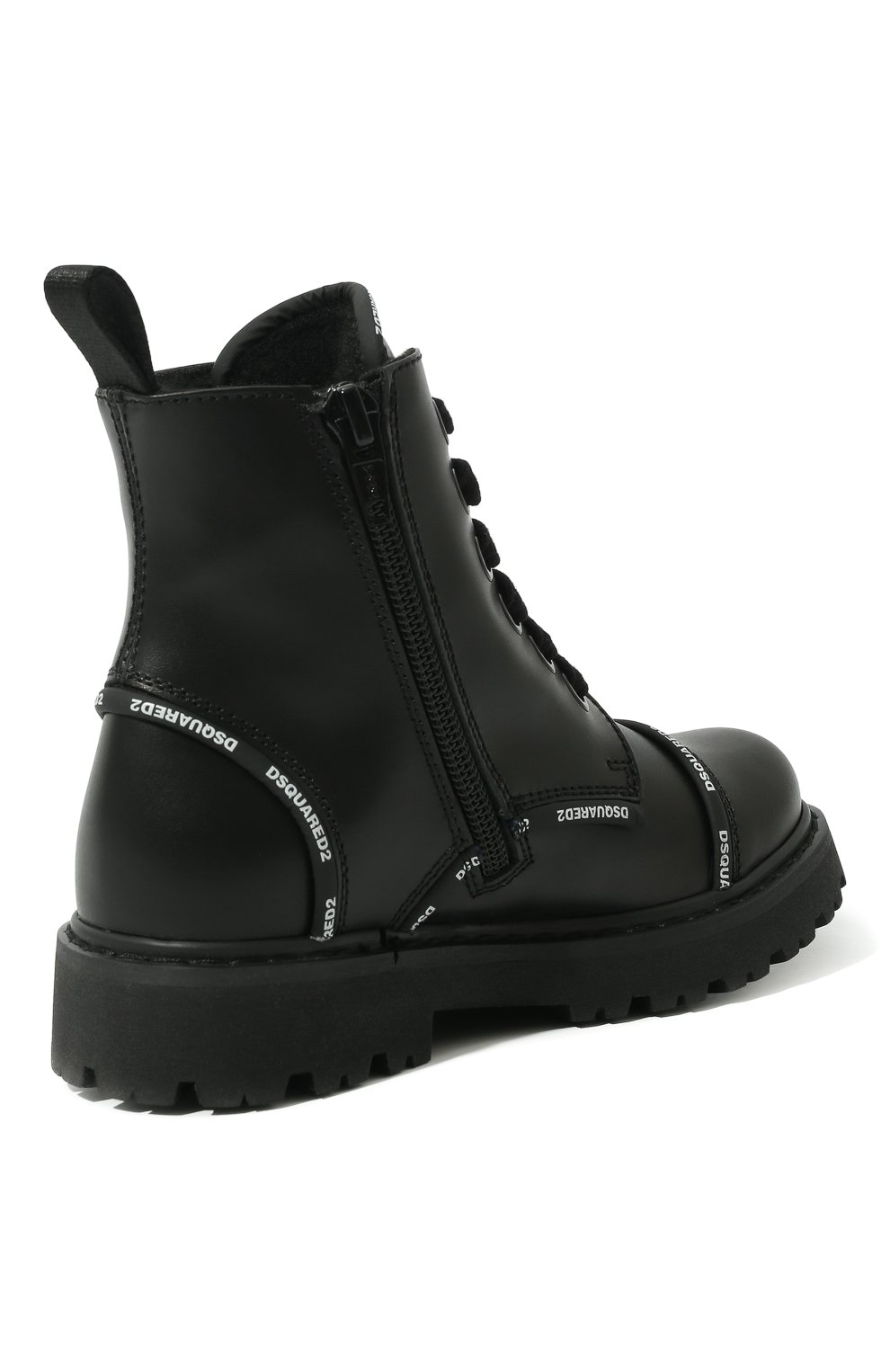 Детские кожаные ботинки DSQUARED2 черного цвета, арт. 72324 VAR.1/28-35 | Фото 3 (Материал внешний: Кожа; Материал сплава: Проставлено; Нос: Не проставлено; Материал внутренний: Текстиль)