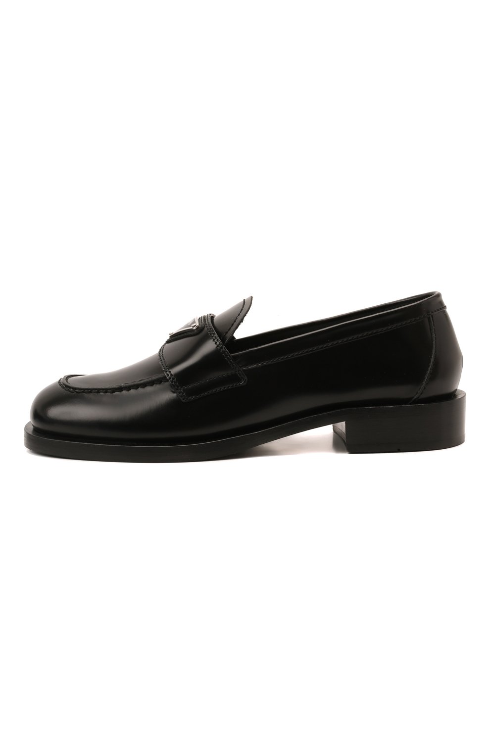 Женские кожаные лоферы  PRADA черного цвета, арт. 1D238M-055-F0002-020 | Фото 4 (Каблук высота: Низкий; Подошва: Плоская)