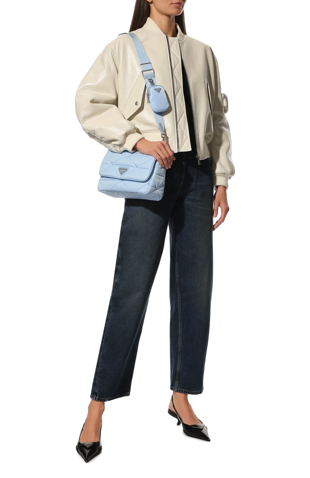 Женская сумка re-nylon PRADA голубого цвета, арт. 1BD290-RDJN-F0076-O1O | Фото 9 (Сумки-технические: Сумки через плечо; Материал: Натуральная кожа; Ремень/цепочка: На ремешке; Размер: small)