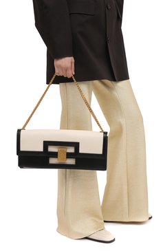 Женская сумка 1945 BALMAIN черно-белого цвета, арт. VN1S609/LMSX | Фото 5 (Сумки-технические: Сумки через плечо; Ремень/цепочка: С цепочкой; Материал: Натуральная кожа; Размер: large)