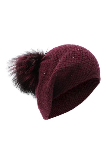 Женская кашемировая шапка WILLIAM SHARP бордового цвета, арт. A32-15/SILVER F0X DYED | Фото 1 (Материал: Шерсть, Кашемир, Текстиль)