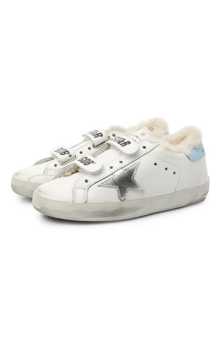 Детские кожаные кеды GOLDEN GOOSE DELUXE BRAND белого цвета, арт. GYF00111.F000431 | Фото 1 (Материал внутренний: Натуральная кожа; Кросс-КТ: велькро; Материал утеплителя: Натуральный мех; Материал внешний: Кожа; Мальчики Кросс-КТ: Обувь-низкие)