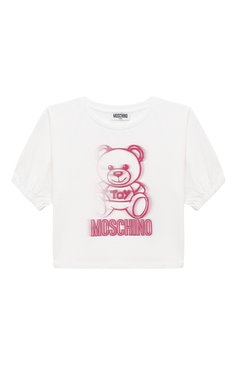 Детская хлопковая футболка MOSCHINO белого цвета, арт. HDM054/LBA10/4-8 | Фото 1 (Девочки Кросс-КТ: футболка-одежда; Рукава: Короткие; Материал внешний: Хлопок)