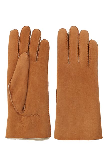 Женские замшевые перчатки с подкладкой из меха AGNELLE светло-коричневого цвета, арт. DENISE | Фото 2 (Материал: Натуральная кожа)