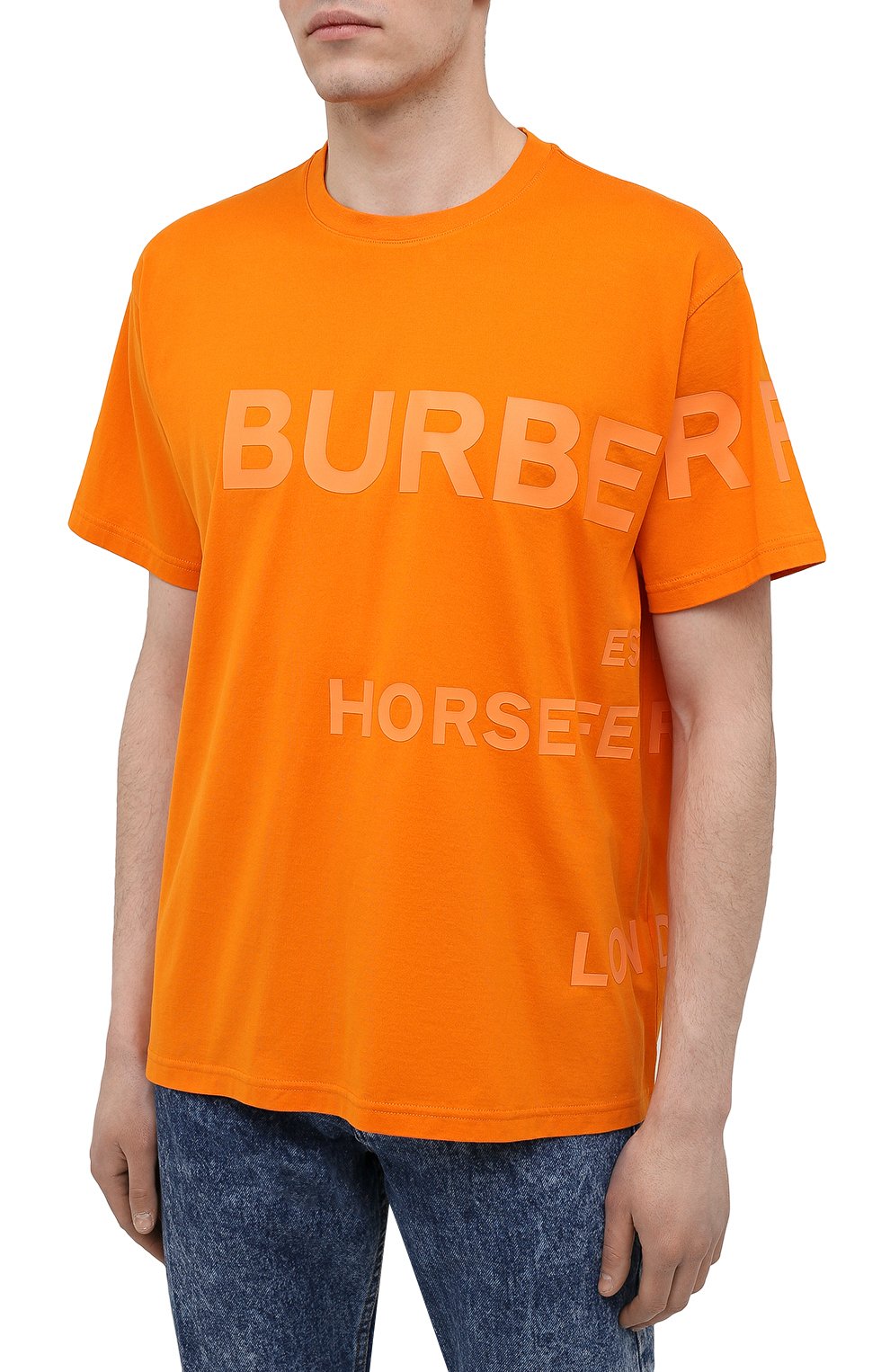 Мужская хлопковая футболка BURBERRY оранжевого цвета, арт. 8040692 | Фото 3 (Рукава: Короткие; Длина (для топов): Стандартные; Принт: С принтом; Материал внешний: Хлопок; Стили: Кэжуэл)