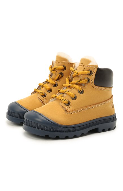 Детские кожаные ботинки WALKEY желтого цвета, арт. Y1B4-41389-0415/19-24 | Фото 1 (Материал утеплителя: Натуральный мех; Материал внешний: Кожа)