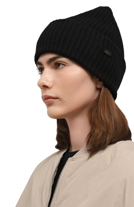 Женская кашемировая шапка COLOMBO черного цвета, арт. CL00123/2-26KI | Фото 2 (Материал сплава: Проставлено; Материал: Кашемир, Шерсть, Текстиль; Нос: Не проставлено)
