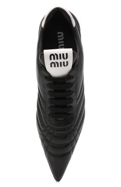 Женские кожаные туфли MIU MIU черного цвета, арт. 5E521D-3F1F-F0002-055 | Фото 5 (Каблук высота: Низкий; Подошва: Плоская; Каблук тип: Kitten heel)