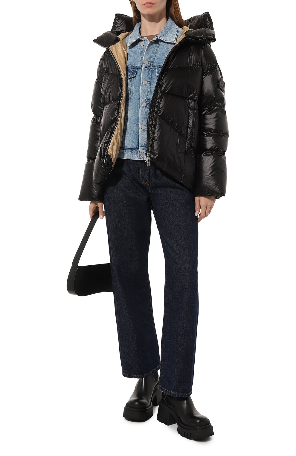 Женский пуховик ADD черного цвета, арт. 8AW141C | Фото 2 (Рукава: Длинные; Длина (верхняя одежда): До середины бедра; Материал внешний: Синтетический материал; Кросс-КТ: Пуховик; Материал сплава: Проставлено; Материал подклада: Синтетический материал; Драгоценные камни: Проставлено; Материал утеплителя: Пух и перо; Стили: Кэжуэл)