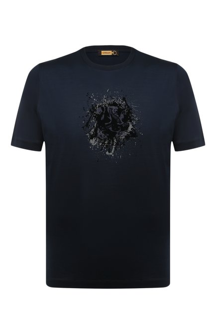 Мужская хлопковая футболка ZILLI темно-синего цвета, арт. TSR001M0110VPGF00 | Фото 1 (Драгоценные камни: Проставлено; Материал сплава: Проставлено; Материал внешний: Хлопок; Длина (для топов): Стандартные; Рукава: Короткие)