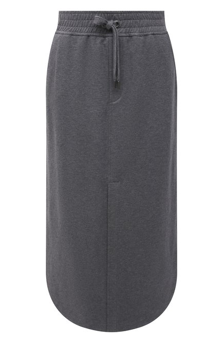 Женская хлопковая юбка BRUNELLO CUCINELLI серого цвета, арт. MP827SA289 | Фото 1 (Длина Ж (юбки, платья, шорты): Миди; Материал внешний: Хлопок; Женское Кросс-КТ: Юбка-одежда; Стили: Кэжуэл)