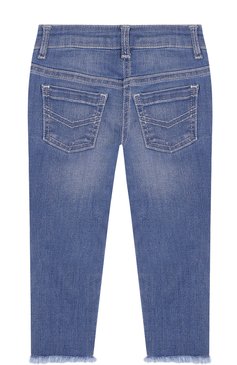 Детские джинсы с фигурной прострочкой и бахромой CHLOÉ голубого цвета, арт. C14539/2A-5A | Фото 2 (Материал внешний: Хлопок; Кросс-КТ: джинсы; Статус проверки: Проверено; Детали: Потертости)