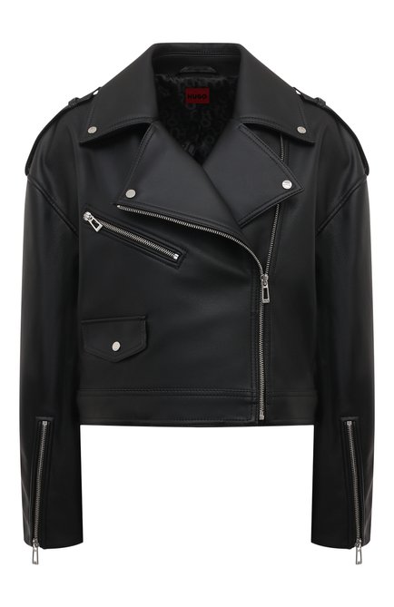 Женская куртка HUGO черного цвета, арт. 50510557 | Фото 1 (Длина (верхняя одежда): Короткие; Драгоценные камни: Проставлено; Материал сплава: Проставлено; Рукава: Длинные; Материал внешний: Синт�етический материал)