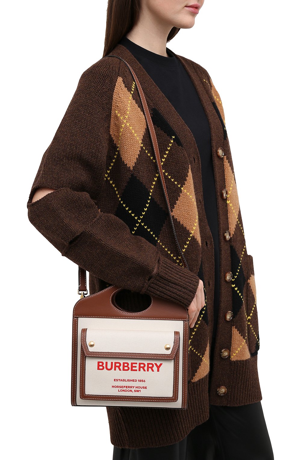 Женская сумка pocket BURBERRY бежевого цвета, арт. 8037401 | Фото 5 (Сумки-технические: Сумки через плечо, Сумки top-handle; Ремень/цепочк а: На ремешке; Материал: Текстиль; Размер: small)