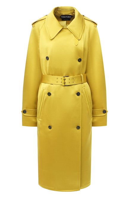 Женский тренч из шелка и хлопка TOM FORD желтого цвета, арт. CP1516-FAX619 | Фото 1 (Материал внешний: Шелк, Шерсть; Рукава: Длинные; Материал подклада: Вискоза; 1-2-бортные: Двубортные; Стили: Гламурный; Длина (верхняя одежда): Длинные; Региональные ограничения белый список (Axapta Mercury): RU)