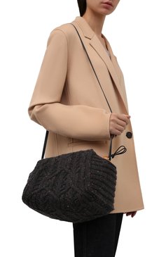 Женский клатч puffy LORO PIANA темно-серого цвета, арт. FAL9600 | Фото 5 (Размер: medium; Женское Кросс-КТ: Клатч-клатчи; Ремень/цепочка: На ремешке; Материал: Текстиль)