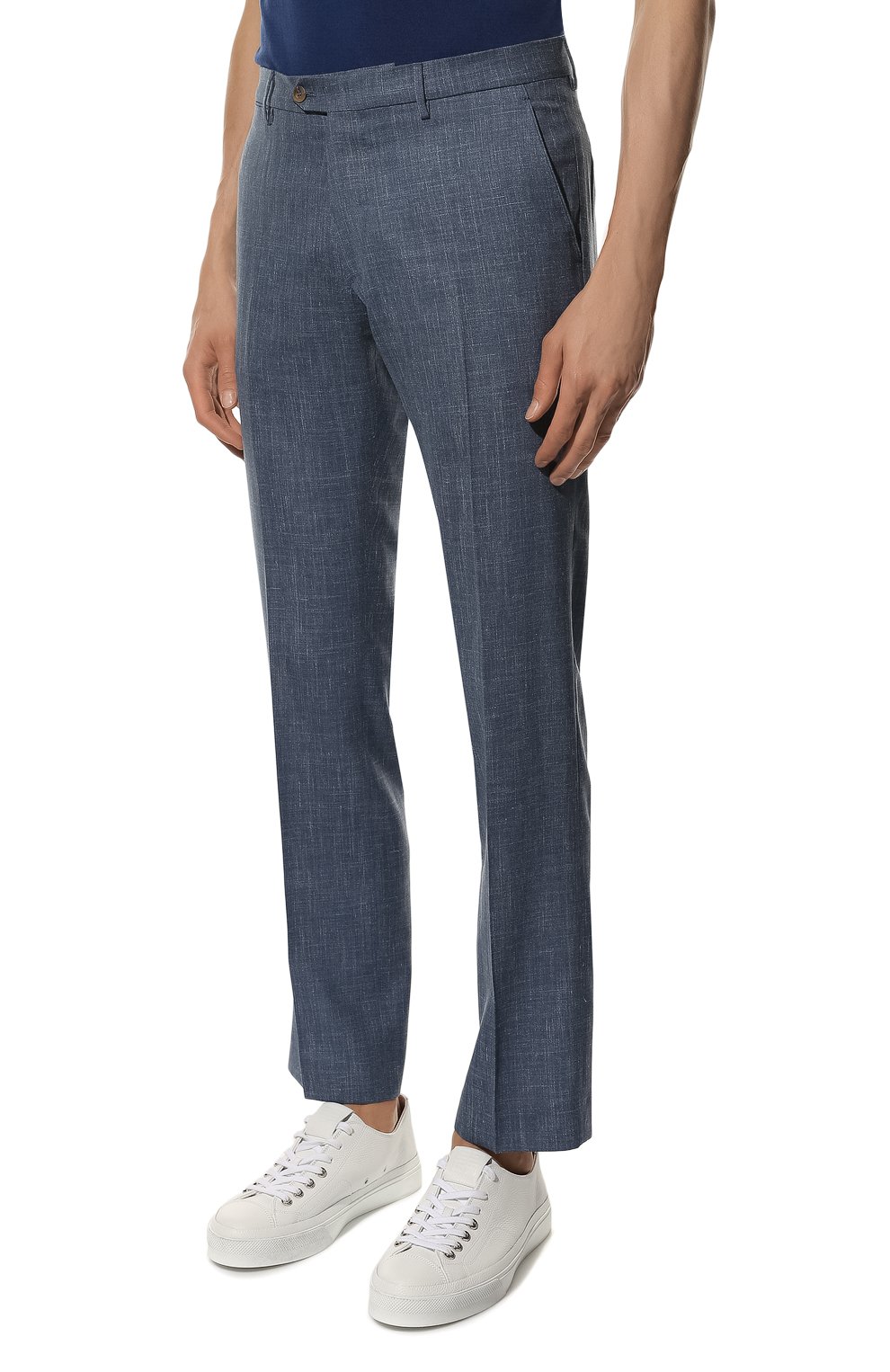 Мужские брюки из шерсти и шелка ANDREA CAMPAGNA синего цвета, арт. ZIP/1 WHITE/LP183U | Фото 3 (Материал внешний: Шерсть; Длина (брюки, джинсы): Стандартные; Случай: Повседневный; Материал подклада: Купро; Стили: Кэжуэл)
