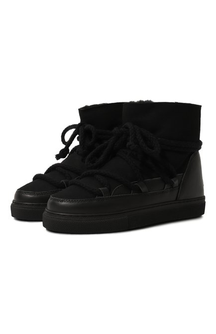 Детские кожаные ботинки INUIKII черного цвета, арт. 65202-001/34-38 | Фото 1 (Материал сплава: Проставлено; Нос: Не проставлено; Материал утеплителя: Натуральный мех)