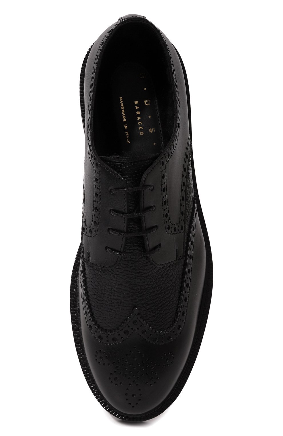 Мужские кожаные дерби H`D`S`N BARACCO черного цвета, арт. 82216.BM.2* | Фото 6 (Материал утеплителя: Натуральный мех; Мужское Кросс-КТ: Броги-обувь; Стили: Классический)