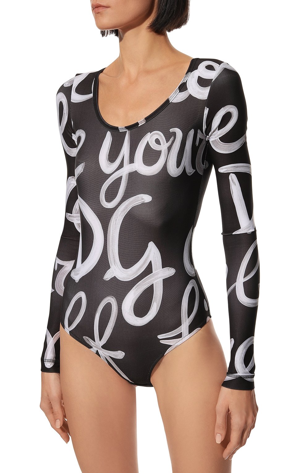 Женское боди DOLCE & GABBANA черно-белого цвета, арт. F759DT/G7FZR | Фото 3 (Рукава: Длинные; Стили: Гламурный; Региональные ограничения белый список (Axapta Mercury): Не проставлено; Материал внешний: Синтетический материал; Материал сплава: Проставлено; Нос: Не проставлено; Драгоценные камни: Проставлено; Женское Кросс-КТ: Боди-одежда)