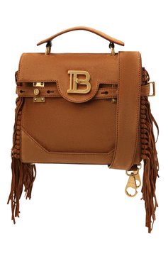 Женская сумка buzz 23 BALMAIN коричневого цвета, арт. WN1DB534/LCRF | Фото 6 (Сумки-технические: Сумки top-handle; Материал: Натуральная кожа, Натуральная замша; Ремень/цепочка: На ремешке; Размер: small)