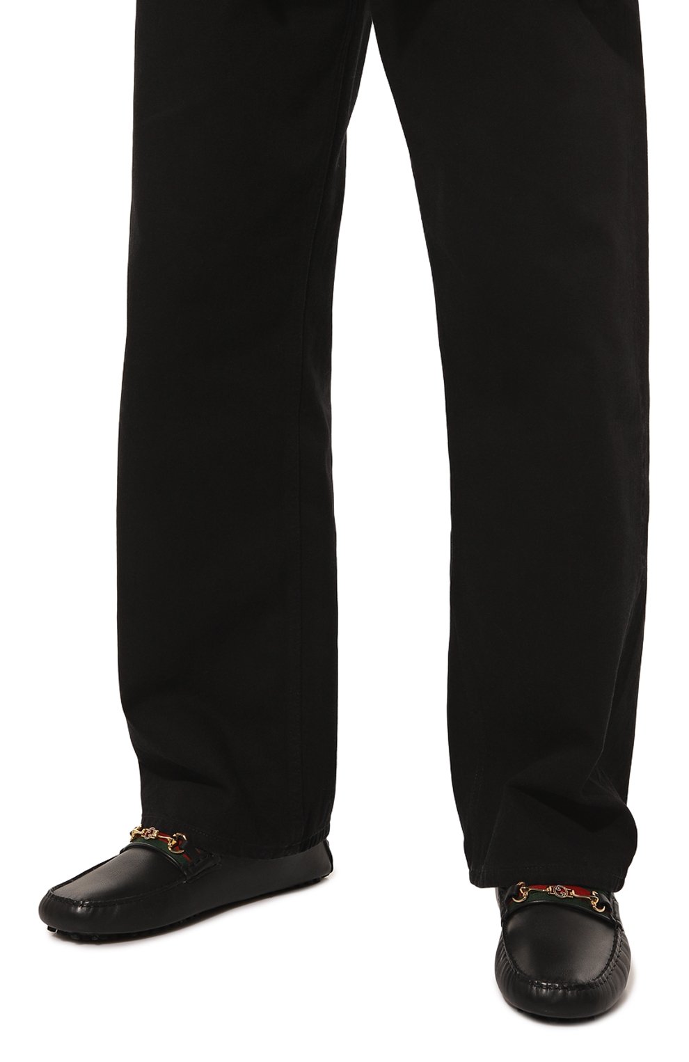 Мужские кожаные мокасины GUCCI черного цвета, арт. 643501 1XH20 | Фото 3 (Подошва: Плоская; Стили: Кэжуэл)
