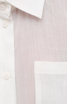 Женская льняная рубашка A MERE CO белого цвета, арт. AMC-RSS21-15W | Фото 5 (Принт: Без принта; Рукава: Короткие; Женское Кросс-КТ: Рубашка-одежда; Длина (для топов): Стандартные; Материал внешний: Лен; Стили: Кэжуэл)