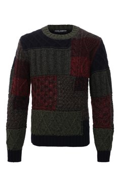 Мужской свитер из шерсти и кашемира DOLCE & GABBANA темно-зеленого цвета, арт. GXG08T/JBMV0 | Фото 1 (Материал внешний: Шерсть; Рукава: Длинные; Принт: Без принта; Длина (для топов): Стандартные; Материал сплава: Проставлено; Мужское Кросс-КТ: Свитер-одежда; Драгоценные камни: Проставлено; Стили: Кэжуэл)