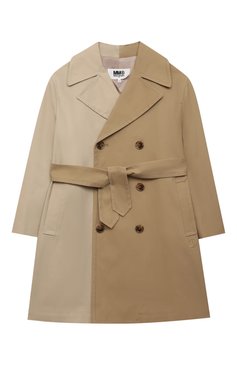 Детский хлопковый тренч MM6 бежевого цвета, арт. M60077-MM036 | Фото 1 (Рукава: Длинные; Материал внешний: Хлопок; Материал подклада: Вискоза; Ростовка одежда: 10 - 11 лет | 140 - 146см, 12 лет | 152 см, 13 - 15 лет | 158 см, 16 лет | 164 см, 4 года | 104 см, 6 лет | 116 см, 8 лет | 128 см)