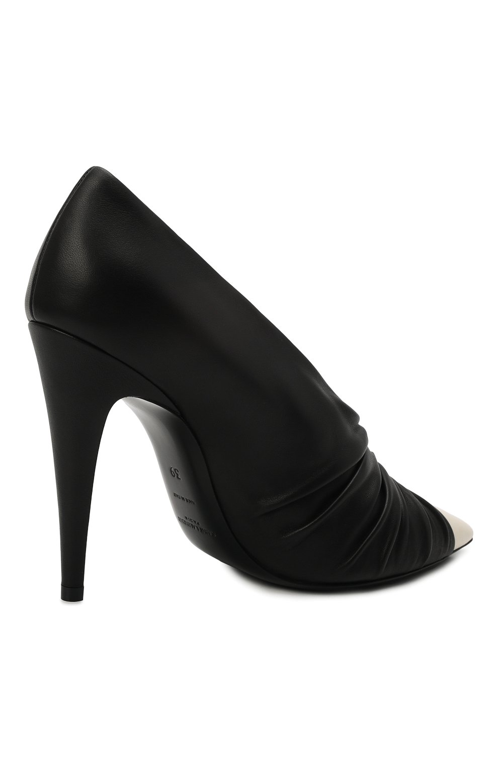 Женские кожаные туфли indya SAINT LAURENT черно-белого цвета, арт. 674887/AAABZ | Фото 5 (Каблук высота: Высокий; Материал внутренний: Натуральная кожа; Каблук тип: Шпилька; Подошва: Плоская)
