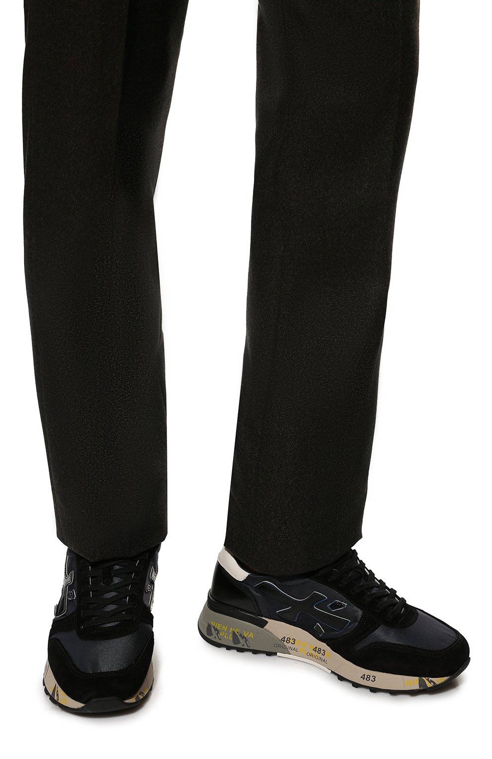 Мужские комбинированные кроссовки mick PREMIATA темно-синего цвета, арт. MICK/VAR5887 | Фото 3 (Материал внешний: Текстиль, Кожа; Материал внутренний: Натуральная кожа; Стили: Классический; Материал утеплителя: Без утеплителя)