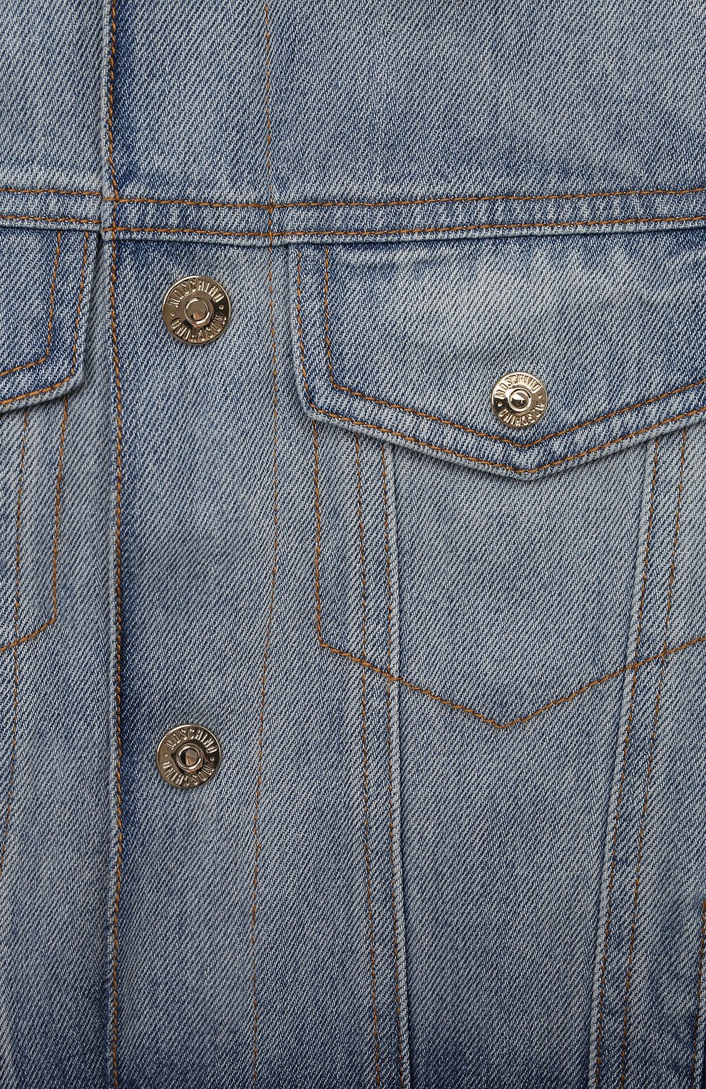 Детская джинсовая куртка MOSCHINO голубого цвета, арт. HUS042/L0E01/10A-14A | Фото 3 (Рукава: Длинные; Кросс-КТ: Деним; Материал сплава: Проставлено; Материал внешний: Хлопок; Драгоценные камни: Проставлено)
