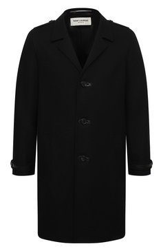 Мужской шерстяное пальто SAINT LAURENT черного цвета, арт. 626834/Y1B71 | Фото 1 (Материал внешний: Шерсть; Рукава: Длинные; Длина (верхняя одежда): До колена; Стили: Классический; Мужское Кросс-КТ: Верхняя одежда, пальто-верхняя одежда; Материал подклада: Купро)