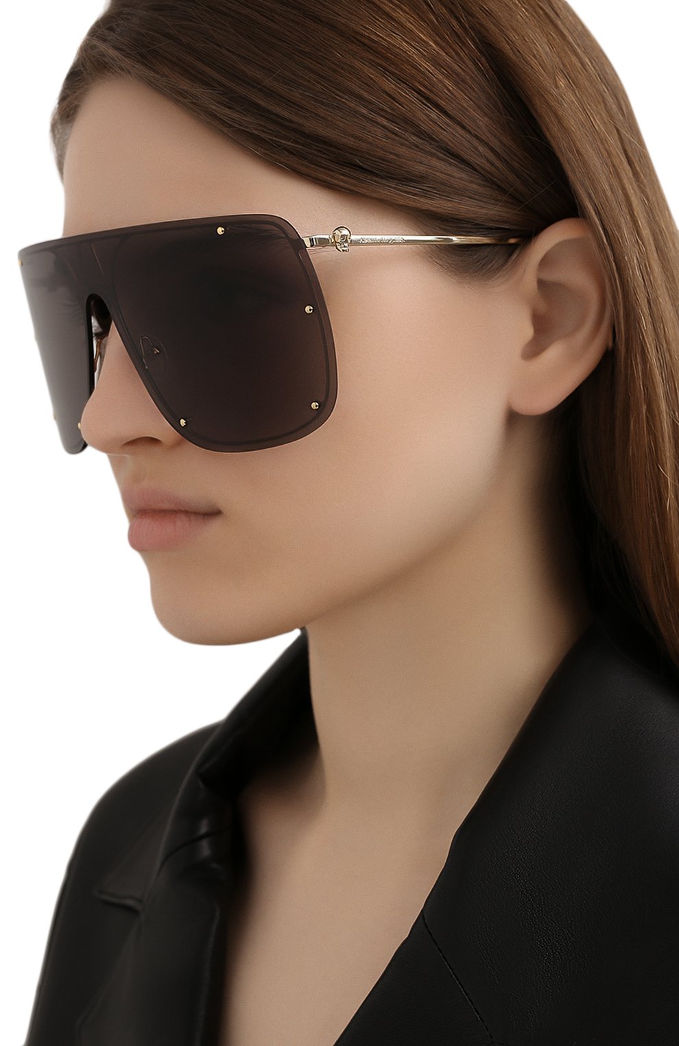 Женские солнцезащитные очки ALEXANDER MCQUEEN черного цвета, арт. 649846/I3330 | Фото 2 (Тип очков: С/з; Материал: Металл; Очки форма: Over-size)