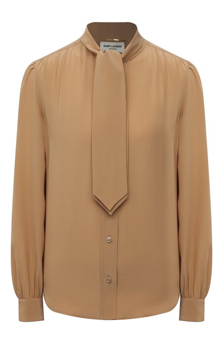 Женская шелковая блузка SAINT LAURENT бежевого цвета по цене 120500 руб., арт. 650235/Y100W | Фото 1