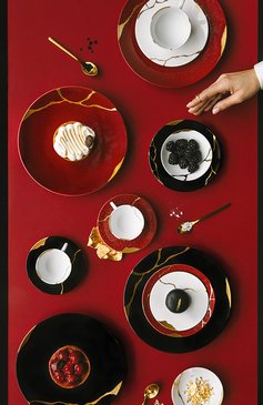 Чайная чашка с блюдцем kintsugi rouge empereur BERNARDAUD красного цвета, арт. 1977/91 | Фото 3 (Ограничения доставки: fragile-2)