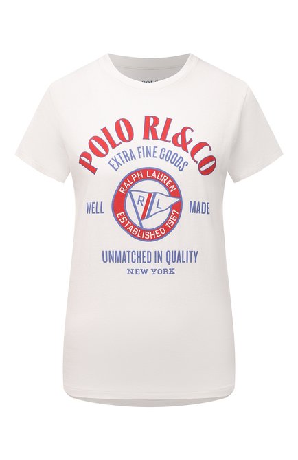 Женская хлопковая футболка POLO RALPH LAUREN белого цвета по цене 14650 руб., арт. 211856640 | Фото 1