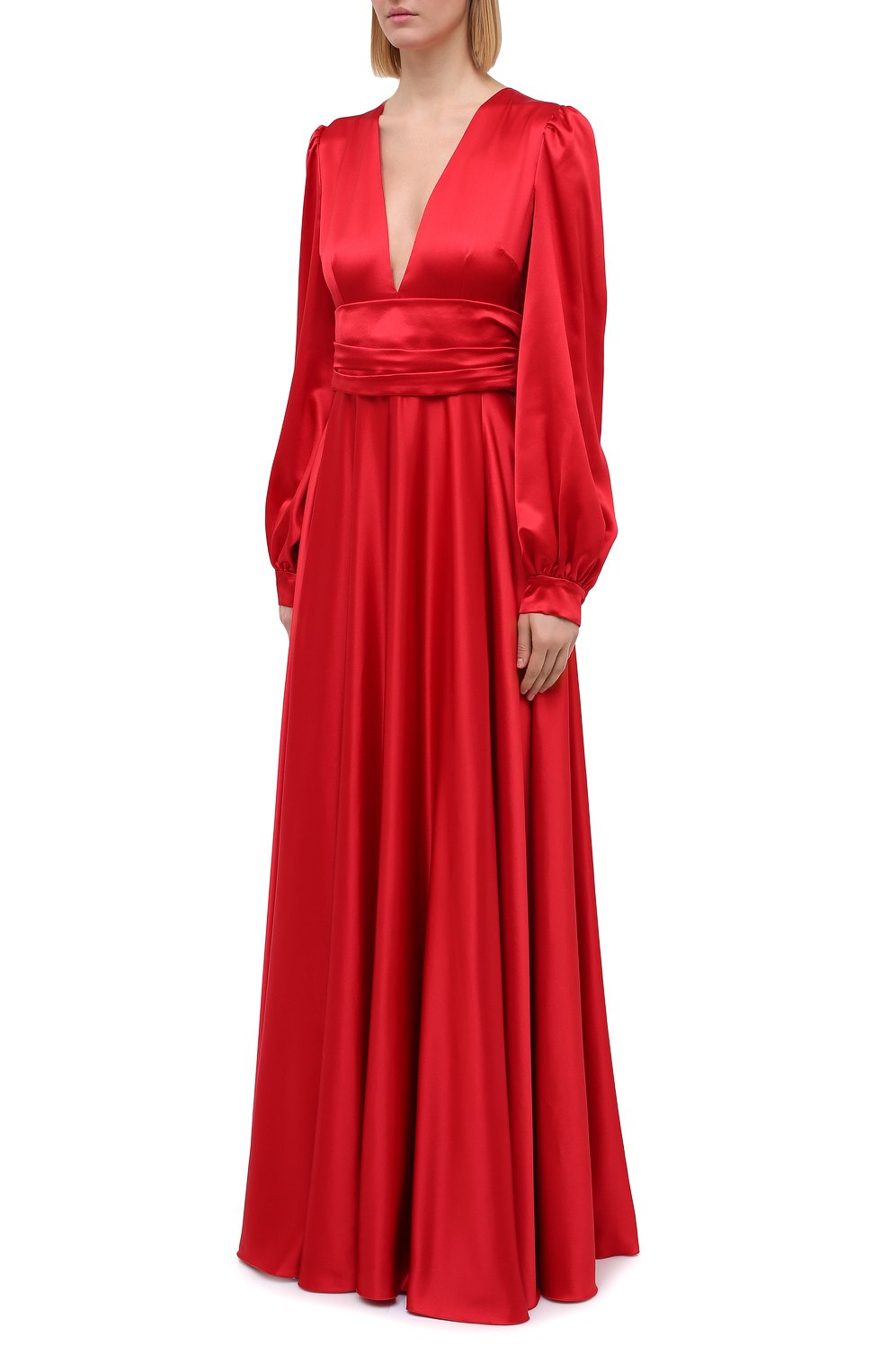 Женское шелковое платье DOLCE & GABBANA красного цвета, арт. F6K2PT/FU1NG | Фото 3 (Материал внешний: Шелк; Рукава: Длинные; Стили: Гламурный; Случай: Вечерний; Длина Ж (юбки, платья, шорты): Макси; Материал подклада: Шелк; Женское Кросс-КТ: Платье-одежда)