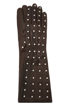 Женские кожаные перчатки BOTTEGA VENETA темно-коричневого цвета, арт. 649948/3V00F | Фото 1 (Материал: Натуральная кожа; Региональные ограничения белый список (Axapta Mercury): RU; Длина (верхняя одежда): Длинные)