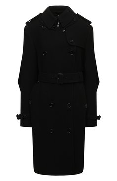 Женское пальто из кашемира и шерсти BURBERRY черного цвета, арт. 8046680 | Фото 1 (Материал внешний: Шерсть, Кашемир; Рукава: Длинные; Стили: Гламурный; Длина (верхняя одежда): До колена; 1-2-бортные: Двубортные; Материал подклада: Купро)