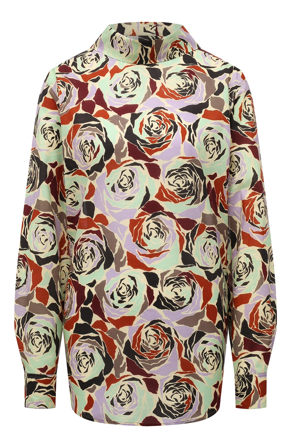 Женская хлопковая блузка DRIES VAN NOTEN разноцветного цвета, арт. 212-030777-3076 | Фото 1 (Рукава: Длинные; Длина (для топов): Стандартные; Принт: С принтом; Материал внешний: Хлопок; Стили: Романтичный; Женское Кросс-КТ: Блуза-одежда)