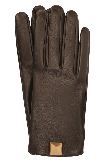 Женские кожаные перчатки VALENTINO темно-коричневого цвета, арт. WW2GDA00/TMD | Фото 1 (Материал: Натуральная кожа)